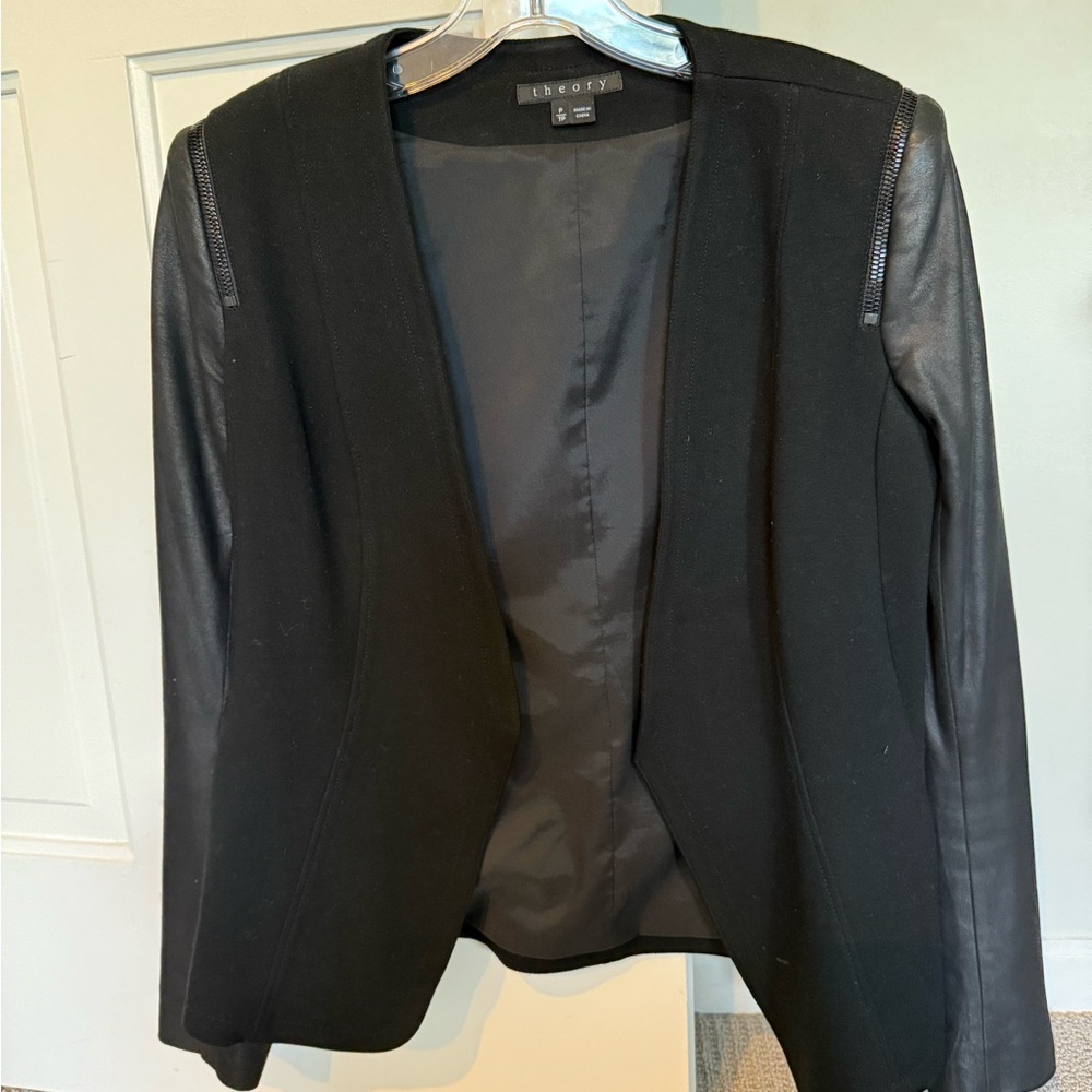 Theory Black Women's Blazer with Leather Accents